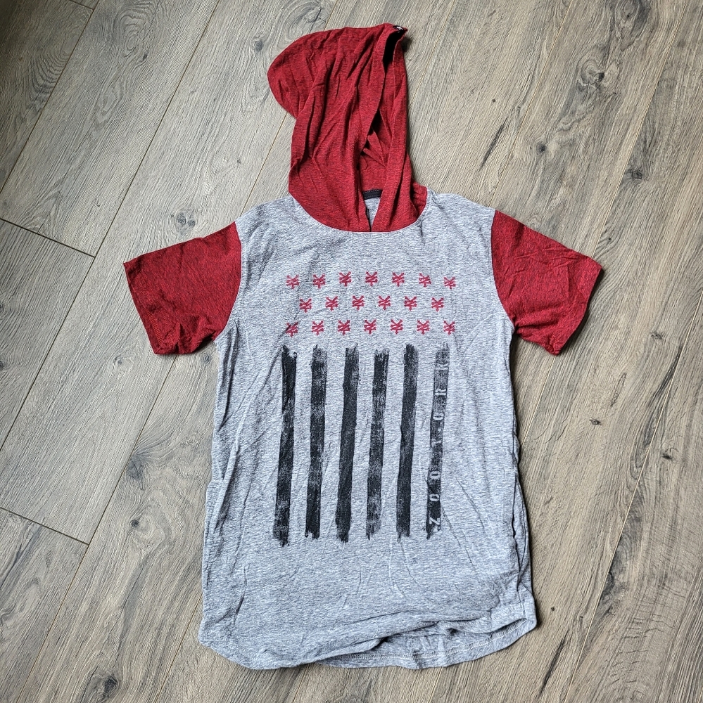 Zoo York Unbreakable Hooded T-shirt Gray & Red {Boy's Large 14/16}